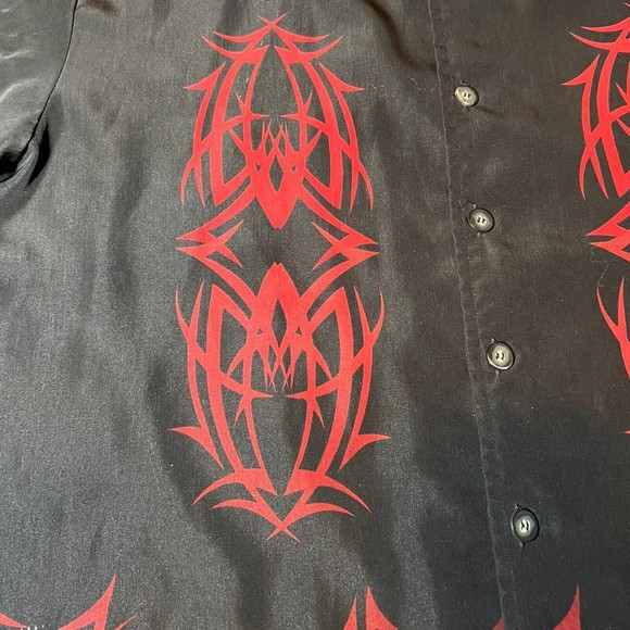LA Gate Casual Geometric Design Black And Red Button Up Shirt Mens Size Large - Picture 4 of 7